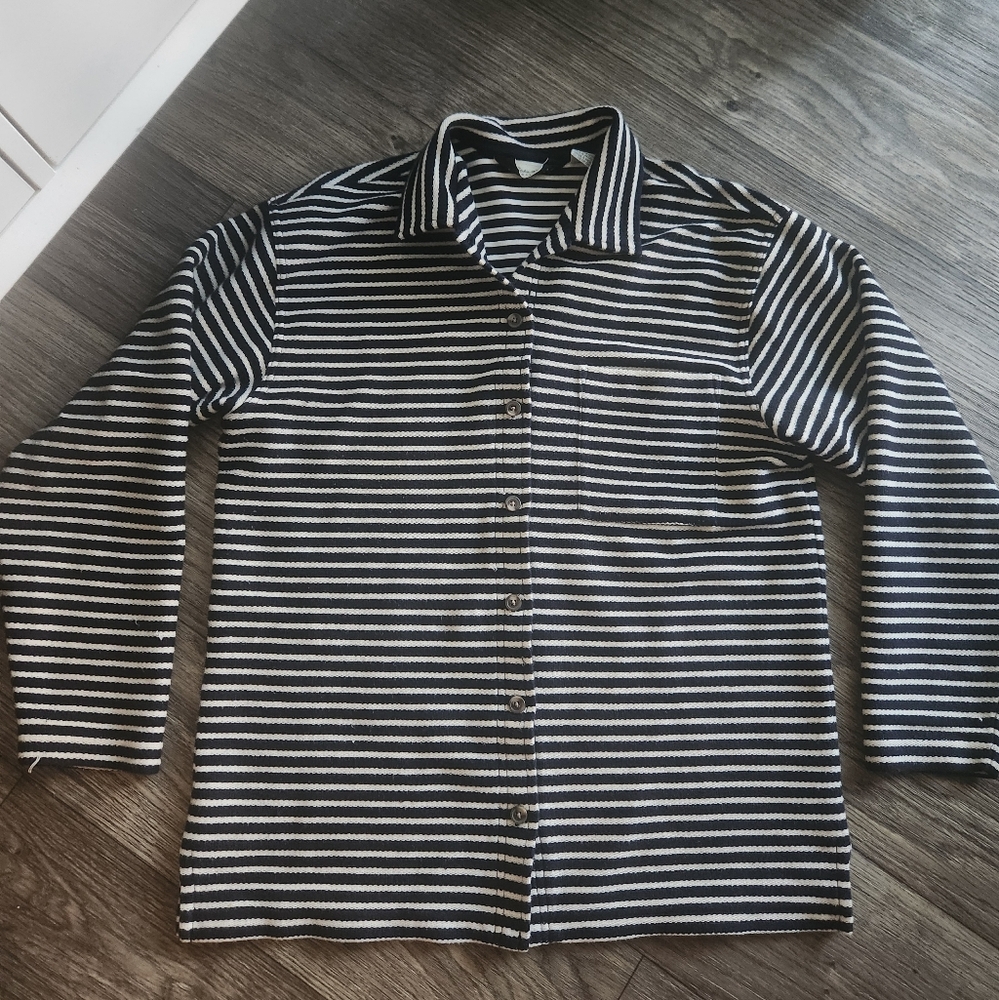 Eddie Bauer Long Sleeved Striped Button Up Shirt Jacket Size Medium